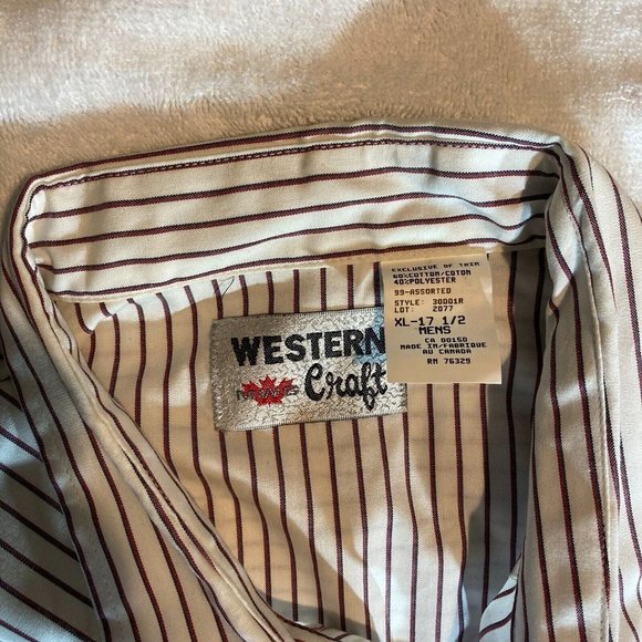 VTG WMG Western Striped Mens Button White Size XL Pearl Snap 2Pocket Long Sleeve - Picture 11 of 14